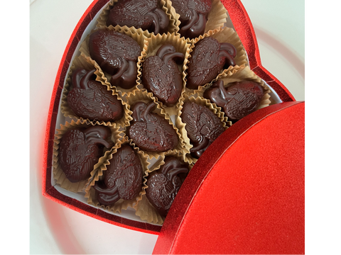 Pomegranate Caramel Filled Dark Chocolate Corazones