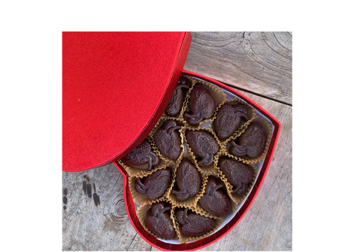 Pomegranate Caramel Filled Dark Chocolate Corazones