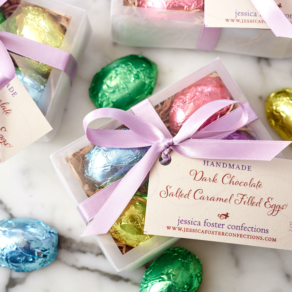 5 Piece Box of Caramel Filled Dark Chocolate Eggs